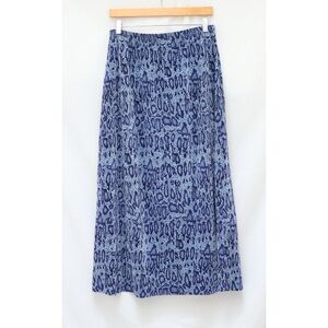 Ninety Woman midi skirt textured pleated blue leopard animal print plus size 1X